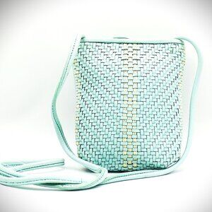 KOOBA Mint & Cream Color Woven Genuine Leather Crossbody Bag